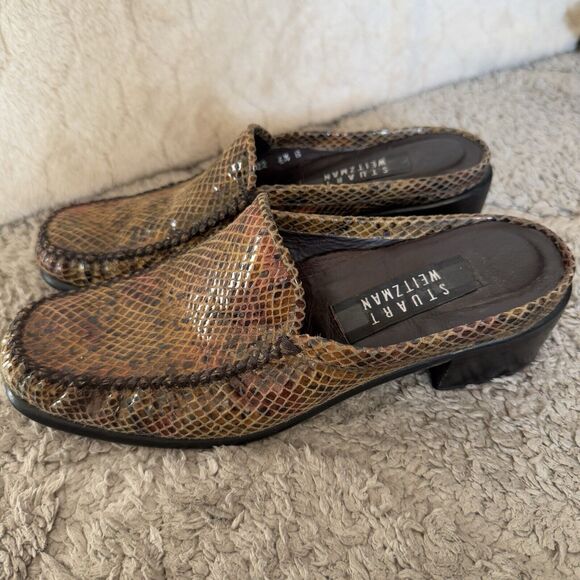 Stuart Weitzman Snake Skin‎ Embossed Block Mules Size 6.5 B - Picture 1 of 16